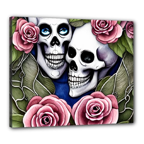 Skulls and Flowers Canvas 24  x 20  (Stretched) from ArtsNow.com