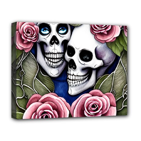 Skulls and Flowers Deluxe Canvas 20  x 16  (Stretched) from ArtsNow.com