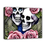 Skulls and Flowers Deluxe Canvas 20  x 16  (Stretched)