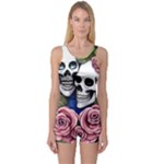 Skulls and Flowers One Piece Boyleg Swimsuit