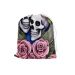 Skulls and Flowers Drawstring Pouch (Large)