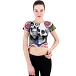 Skulls and Flowers Crew Neck Crop Top