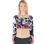 Skulls and Flowers Long Sleeve Crop Top