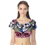 Skulls and Flowers Short Sleeve Crop Top