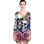 Skulls and Flowers Long Sleeve Bodycon Dress