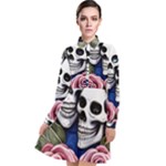 Skulls and Flowers Long Sleeve Chiffon Shirt Dress