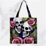 Skulls and Flowers Zipper Grocery Tote Bag