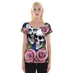 Skulls and Flowers Cap Sleeve Top