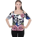 Skulls and Flowers Cutout Shoulder Tee