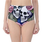 Skulls and Flowers Classic High-Waist Bikini Bottoms