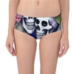 Skulls and Flowers Mid-Waist Bikini Bottoms