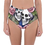 Skulls and Flowers Reversible High-Waist Bikini Bottoms