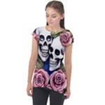 Skulls and Flowers Cap Sleeve High Low Top