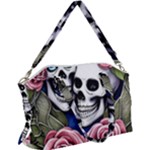 Skulls and Flowers Canvas Crossbody Bag