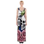 Skulls and Flowers Thigh Split Maxi Dress