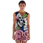 Skulls and Flowers Wrap Front Bodycon Dress