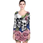 Skulls and Flowers Long Sleeve Velvet Bodycon Dress