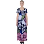 Skulls and Flowers High Waist Short Sleeve Maxi Dress