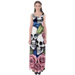 Skulls and Flowers Empire Waist Maxi Dress