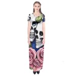 Skulls and Flowers Short Sleeve Maxi Dress