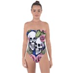 Skulls and Flowers Tie Back One Piece Swimsuit