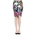 Skulls and Flowers Midi Wrap Pencil Skirt