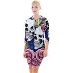 Skulls and Flowers Quarter Sleeve Hood Bodycon Dress