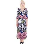 Skulls and Flowers Quarter Sleeve Wrap Maxi Dress