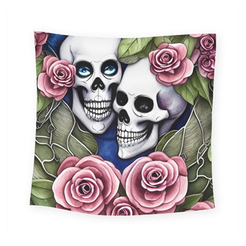 Skulls and Flowers Square Tapestry (Small) from ArtsNow.com