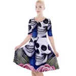 Skulls and Flowers Quarter Sleeve A-Line Dress