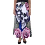 Skulls and Flowers Flared Maxi Skirt