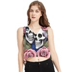 Skulls and Flowers V-Neck Cropped Tank Top