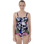 Skulls and Flowers Twist Front Tankini Set