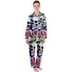 Skulls and Flowers Women s Long Sleeve Satin Pajamas Set	