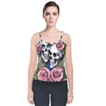 Skulls and Flowers Velvet Spaghetti Strap Top