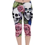 Skulls and Flowers Velvet Capri Leggings 