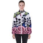 Skulls and Flowers Women s High Neck Windbreaker