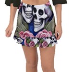 Skulls and Flowers Fishtail Mini Chiffon Skirt