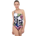 Skulls and Flowers Classic One Shoulder Swimsuit