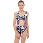 Skulls and Flowers Center Cut Out Swimsuit