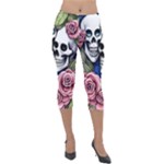 Skulls and Flowers Lightweight Velour Capri Leggings 