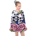 Skulls and Flowers Kids  Long Sleeve Dress