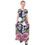 Skulls and Flowers Kids  Short Sleeve Maxi Dress