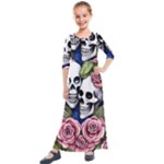 Skulls and Flowers Kids  Quarter Sleeve Maxi Dress