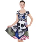 Skulls and Flowers Cap Sleeve Midi Dress