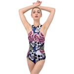 Skulls and Flowers Cross Front Low Back Swimsuit