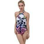 Skulls and Flowers Go with the Flow One Piece Swimsuit