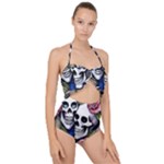 Skulls and Flowers Scallop Top Cut Out Swimsuit