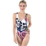 Skulls and Flowers High Leg Strappy Swimsuit