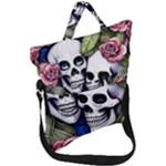 Skulls and Flowers Fold Over Handle Tote Bag